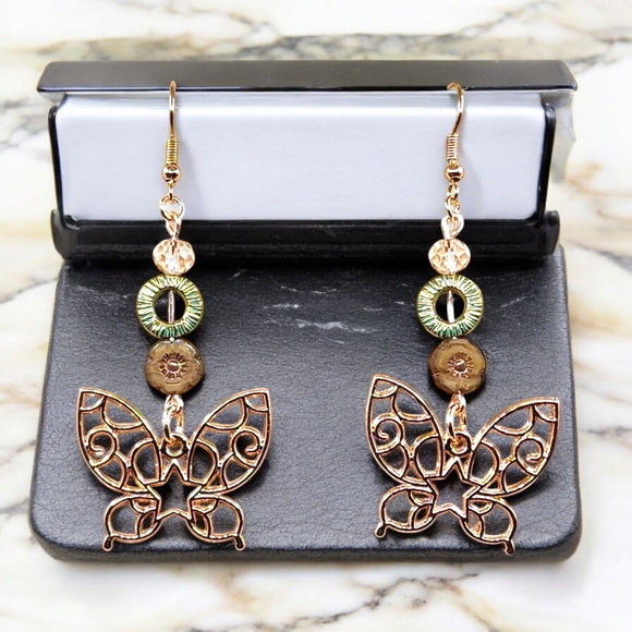 Hand Crafted Jewelry - Handmade Elegant Butterfly Rose Gold Earrings